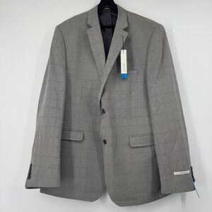 NEW Perry Ellis Portfolio Mens 48L Slim Fit Jacket Grey Fine Plaid MINA2-S1064